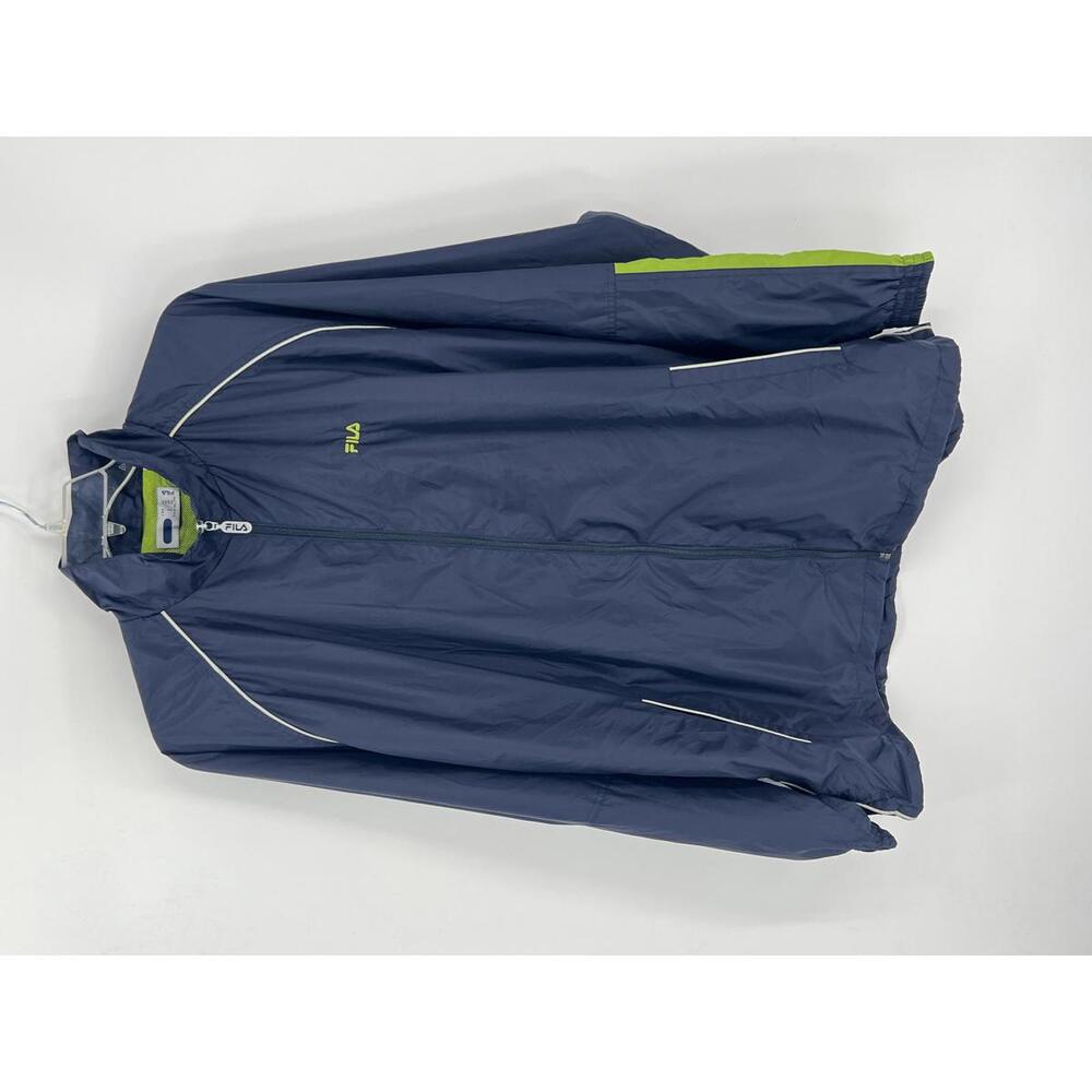FILA‎ Men's XXL Navy Nylon Lightweight Windbreaker Jacket with Lime Green Lining